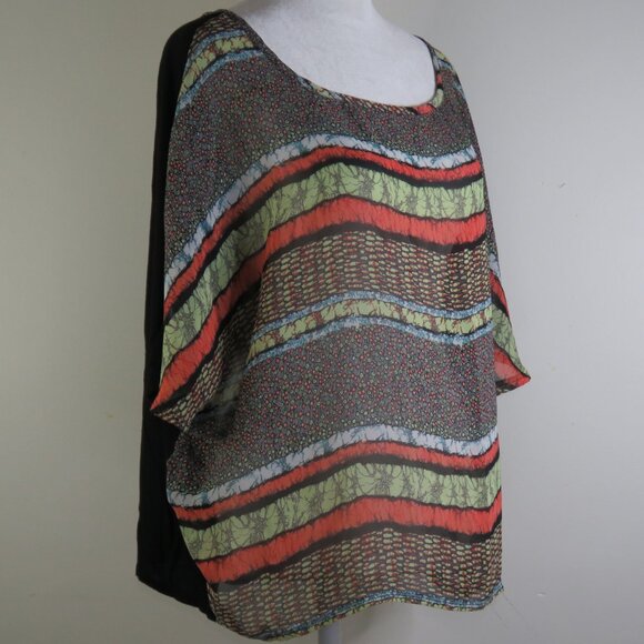 Rue 21 Multicolored with Black Back Short-Sleeve Wide-Neck Top Size L (C1279) - Picture 3 of 6